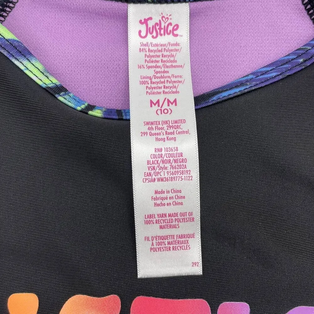 New JUSTICE Retro Surf Rashguard Girls Size M (10) Long Sleeve Pullover UPF 50+